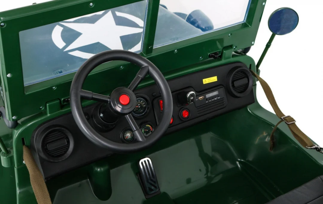 Retro Snažan Vojni Automobil za 3 Djece Zeleni + 4x4 Pogon + Spremište + EVA + Sporo, zelena_5