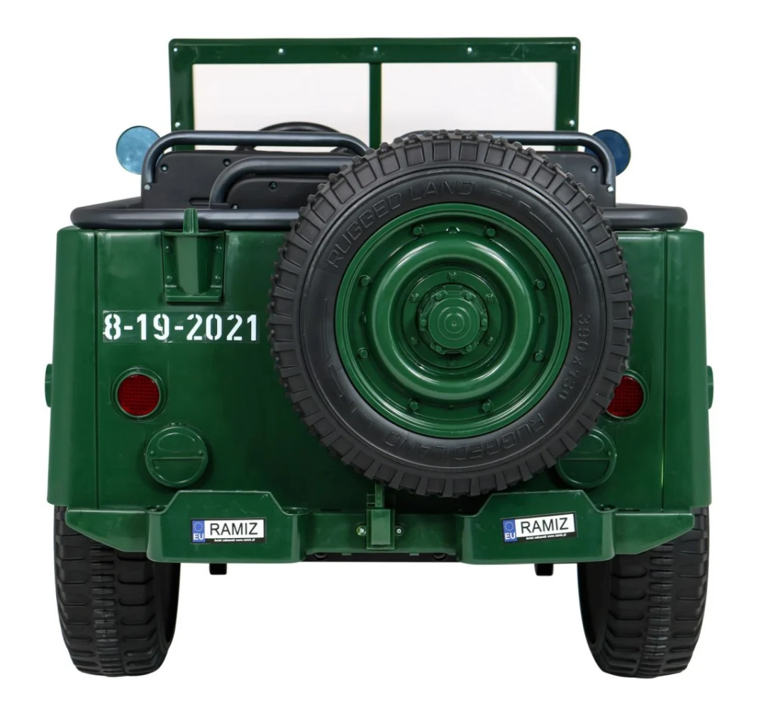 Retro Snažan Vojni Automobil za 3 Djece Zeleni + 4x4 Pogon + Spremište + EVA + Sporo, zelena_6