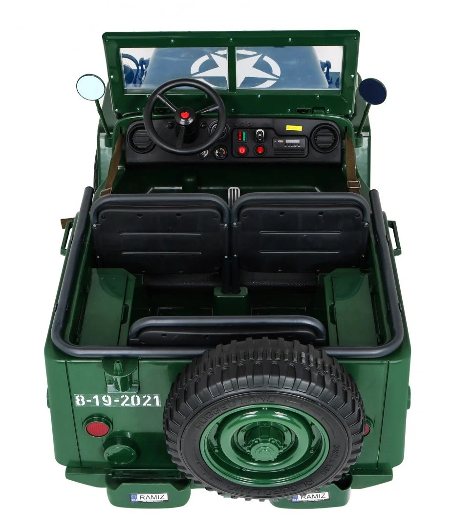 Retro Snažan Vojni Automobil za 3 Djece Zeleni + 4x4 Pogon + Spremište + EVA + Sporo, zelena_8