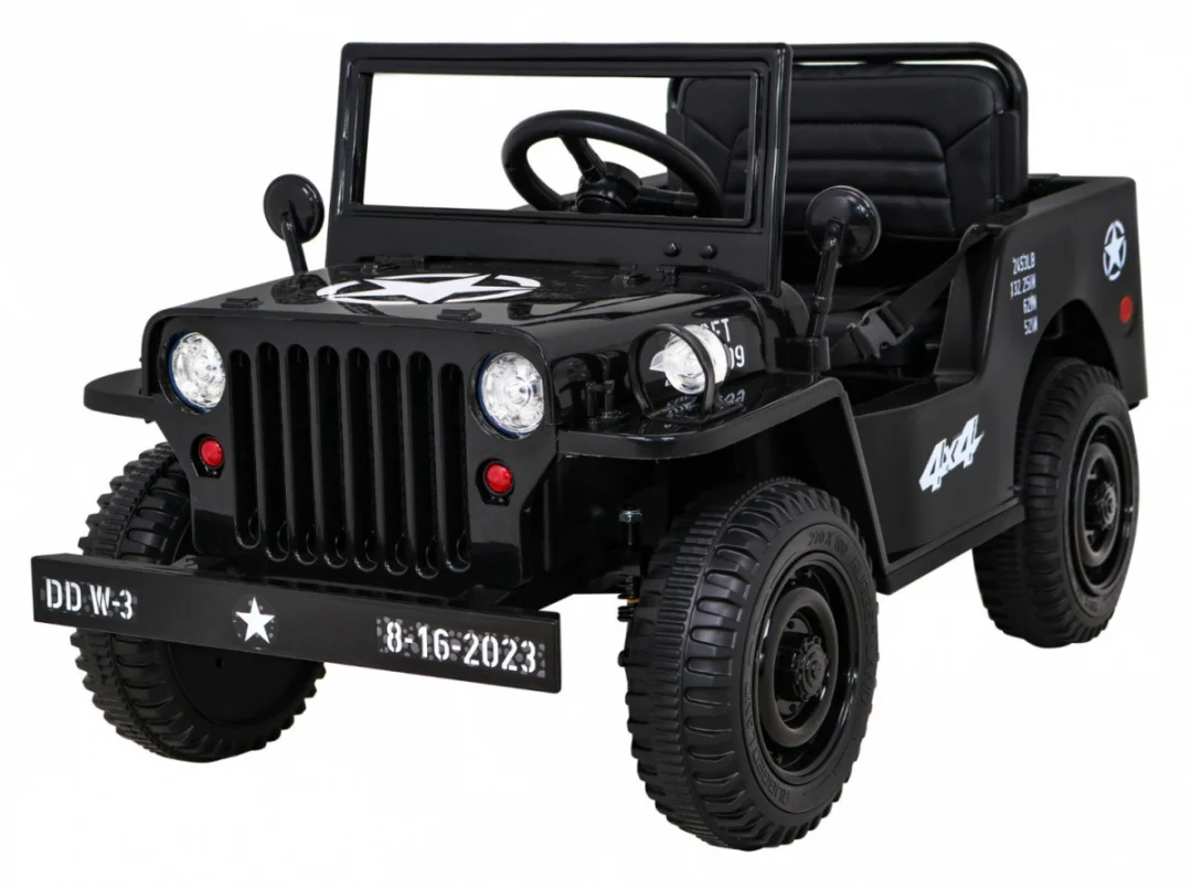 Retro vojni auto na akumulator crni 4x4_1