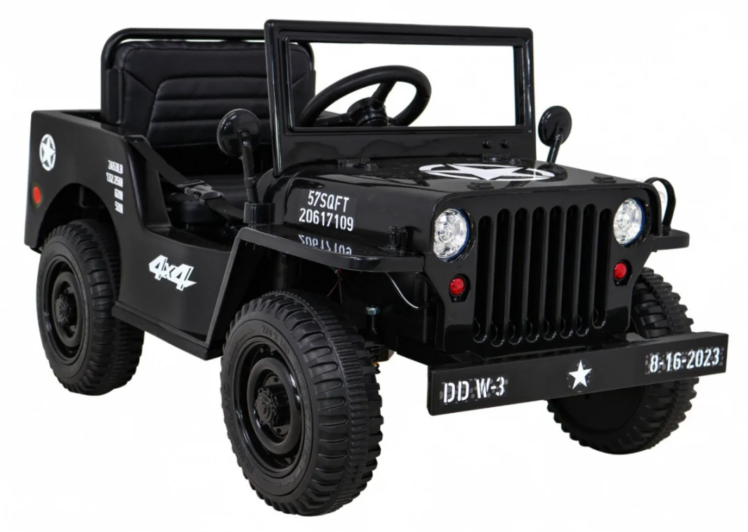 Retro vojni auto na akumulator crni 4x4_10