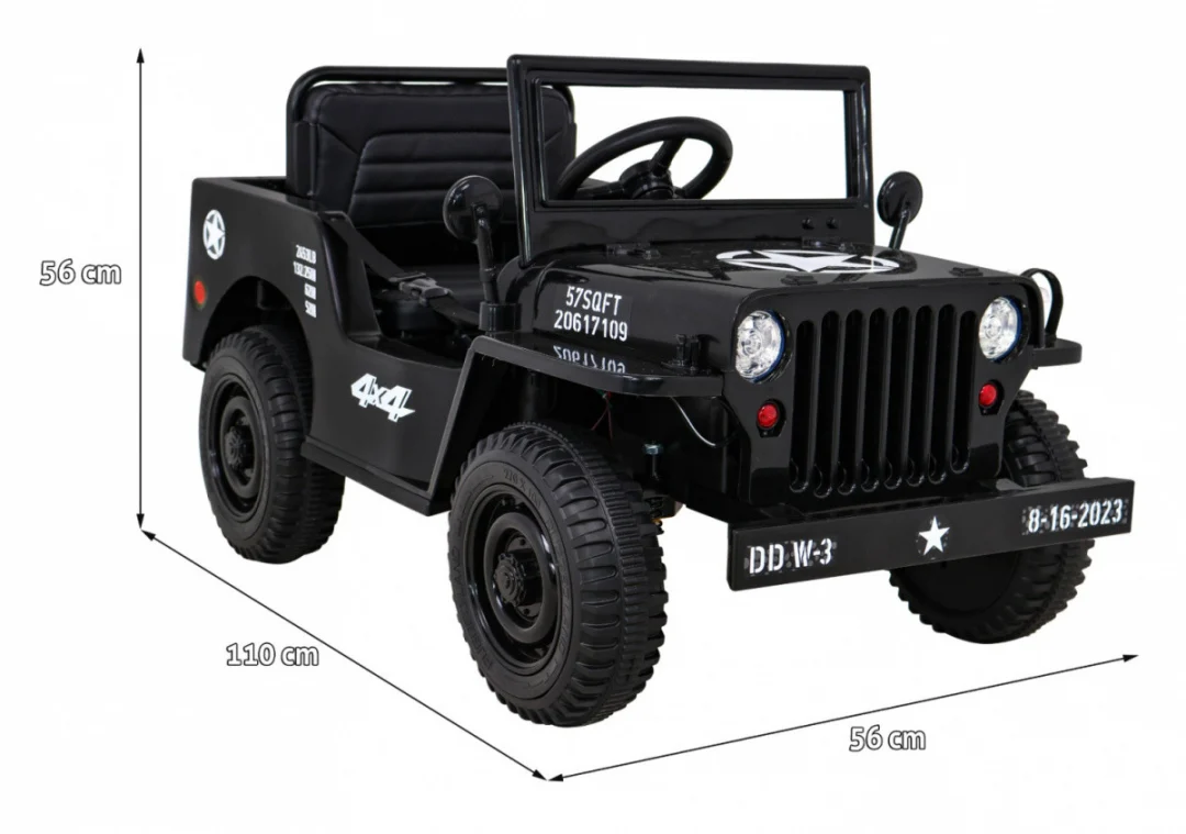 Retro vojni auto na akumulator crni 4x4_2