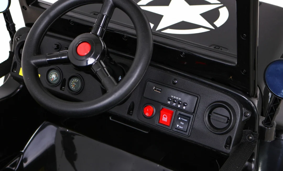 Retro vojni auto na akumulator crni 4x4_9