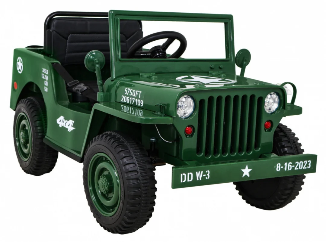 Retro vojni auto na akumulator zeleni 4x4_10