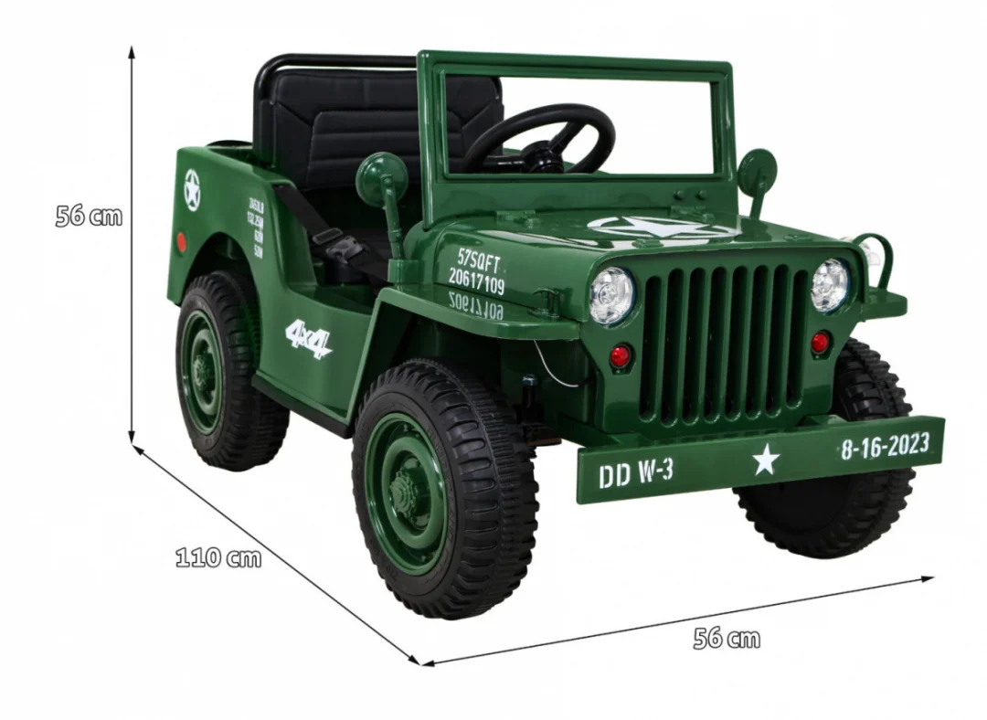 Retro vojni auto na akumulator zeleni 4x4_2