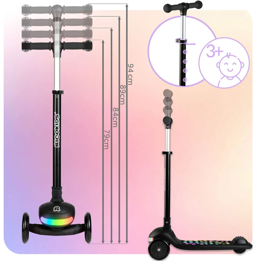 Ricokids Glowi trokotačni LED skuter za djecu - crni_13