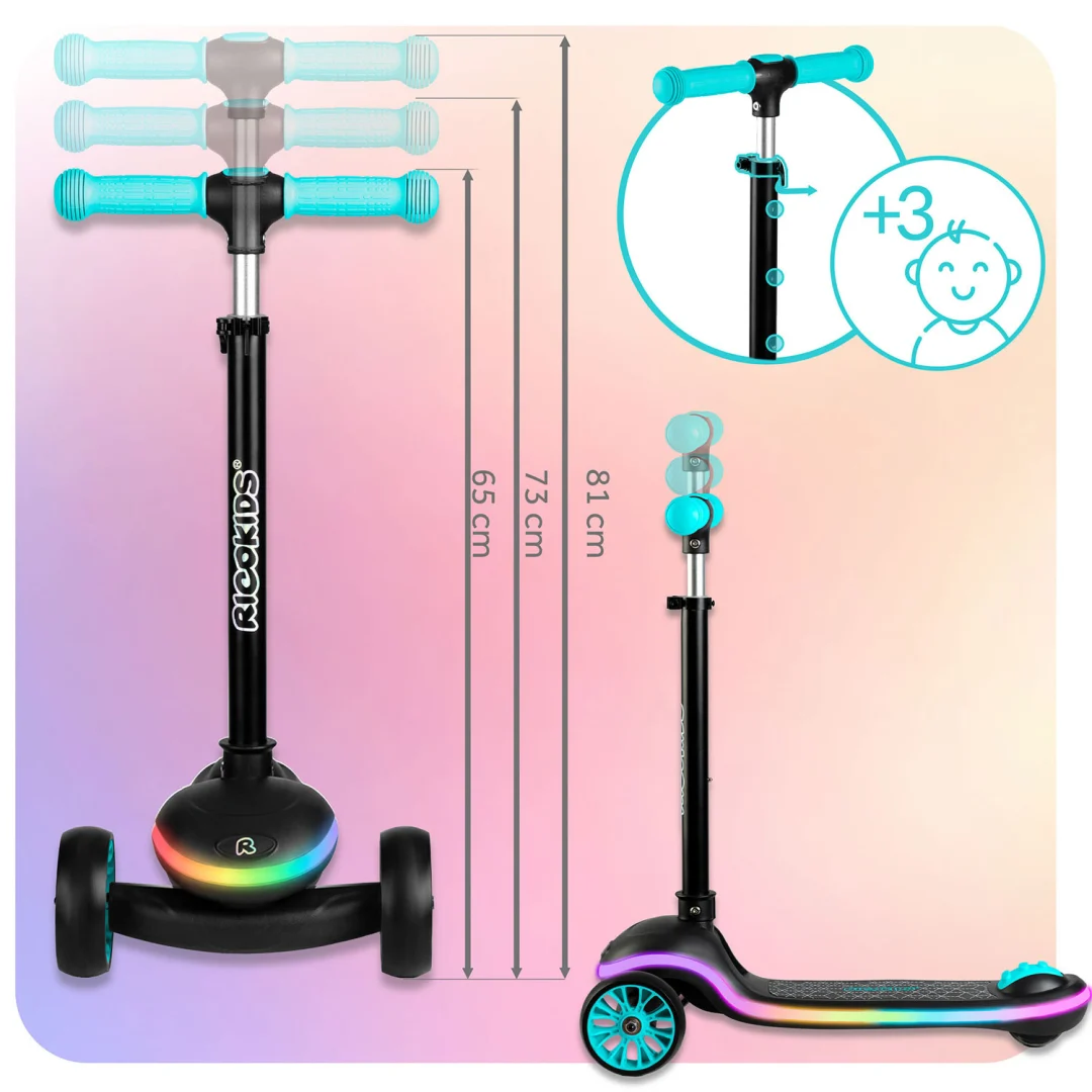Ricokids Leddi LED skuter s tri kotača za djecu - crni i tirkizni_11