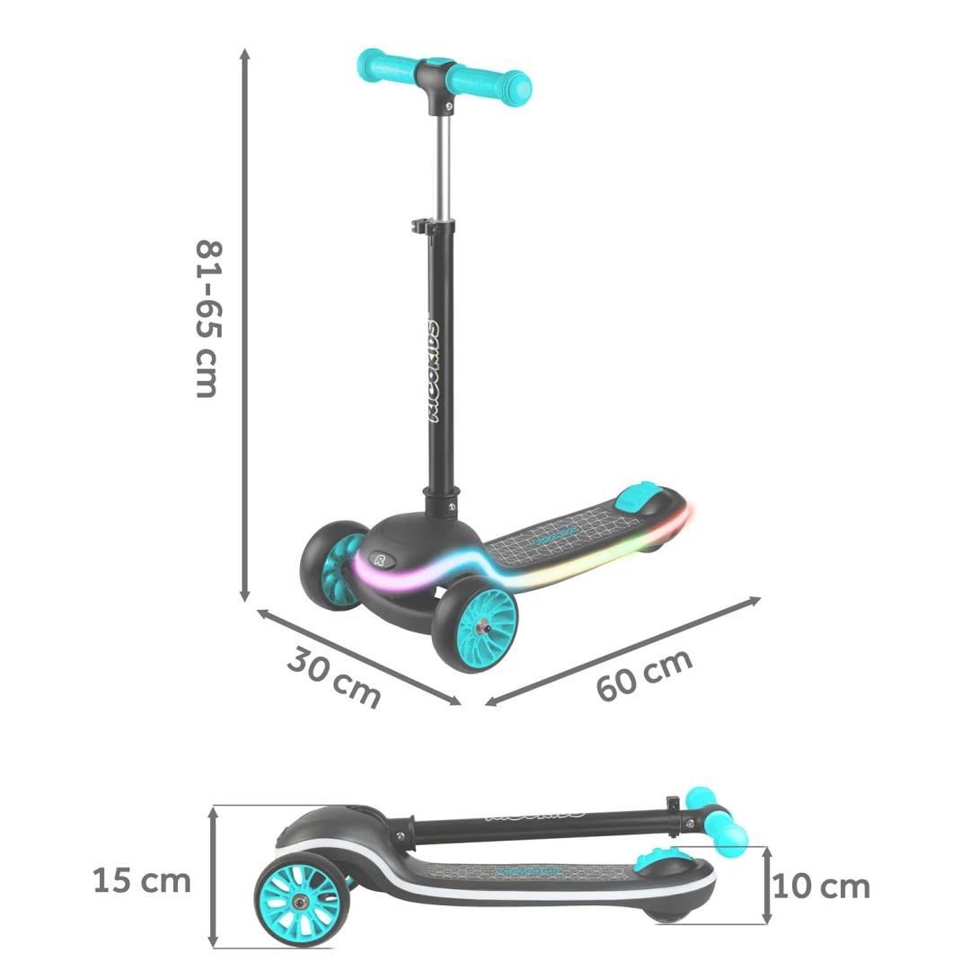 Ricokids Leddi LED skuter s tri kotača za djecu - crni i tirkizni_14