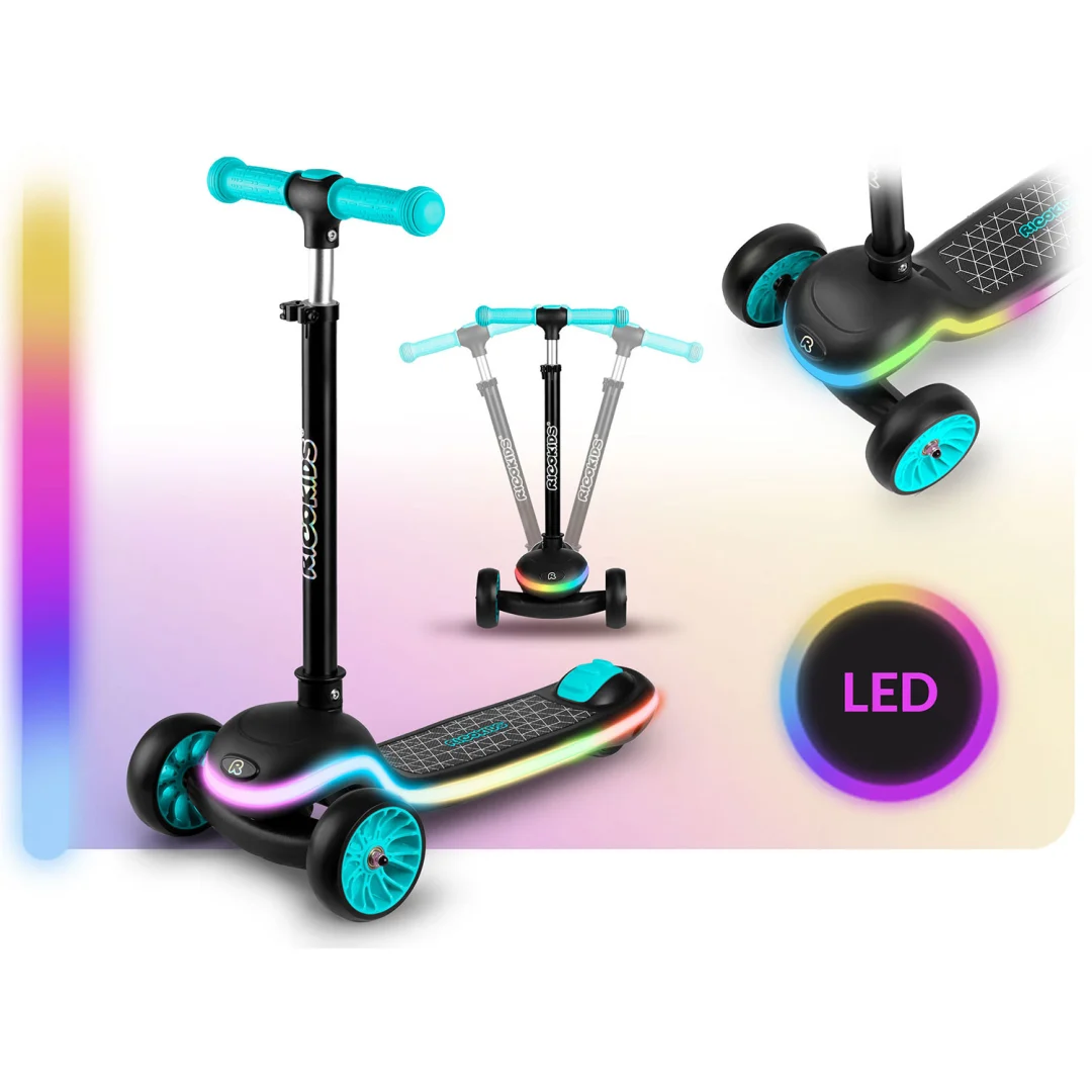 Ricokids Leddi LED skuter s tri kotača za djecu - crni i tirkizni_2