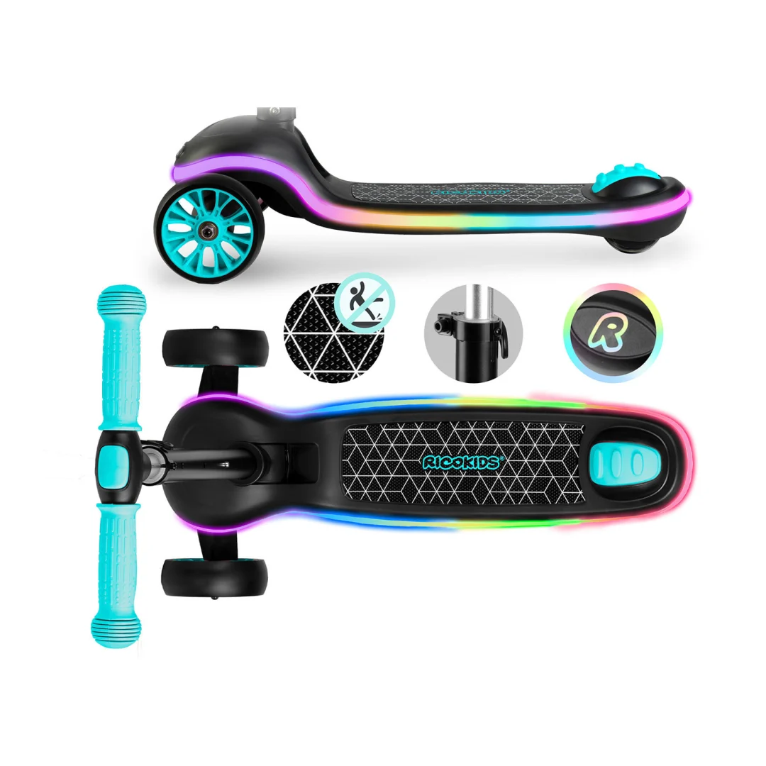 Ricokids Leddi LED skuter s tri kotača za djecu - crni i tirkizni_4