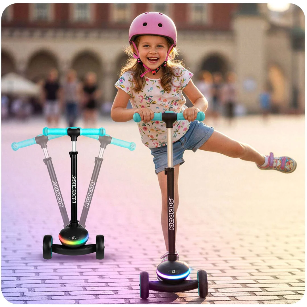 Ricokids Leddi LED skuter s tri kotača za djecu - crni i tirkizni_9