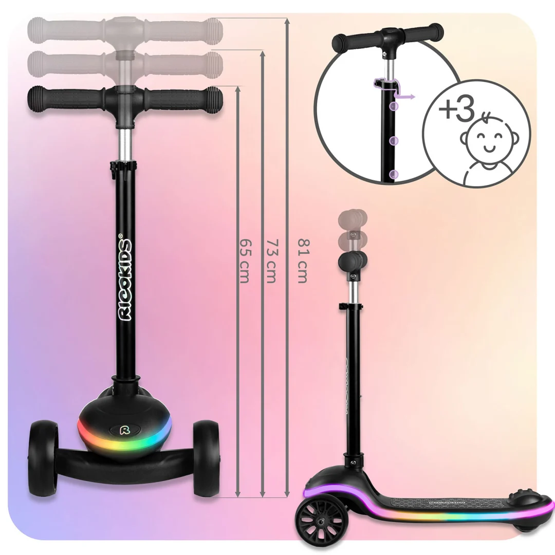 Ricokids Leddi trokotačni LED skuter za djecu - crni_11
