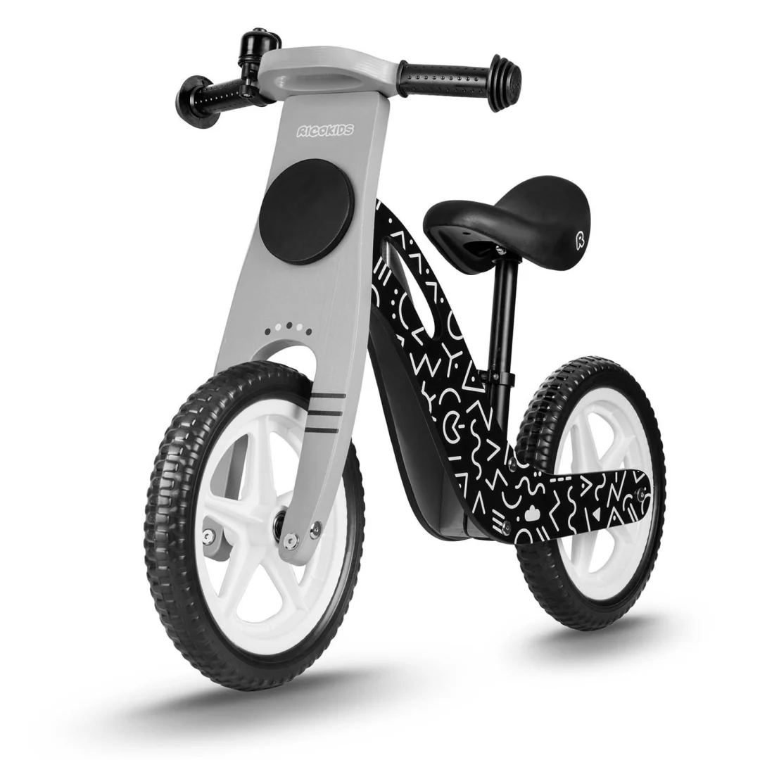 Ricokids RC-615 drveni balansni bicikl, crno-bijeli_1