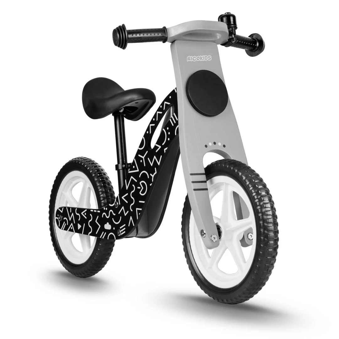 Ricokids RC-615 drveni balansni bicikl, crno-bijeli_5