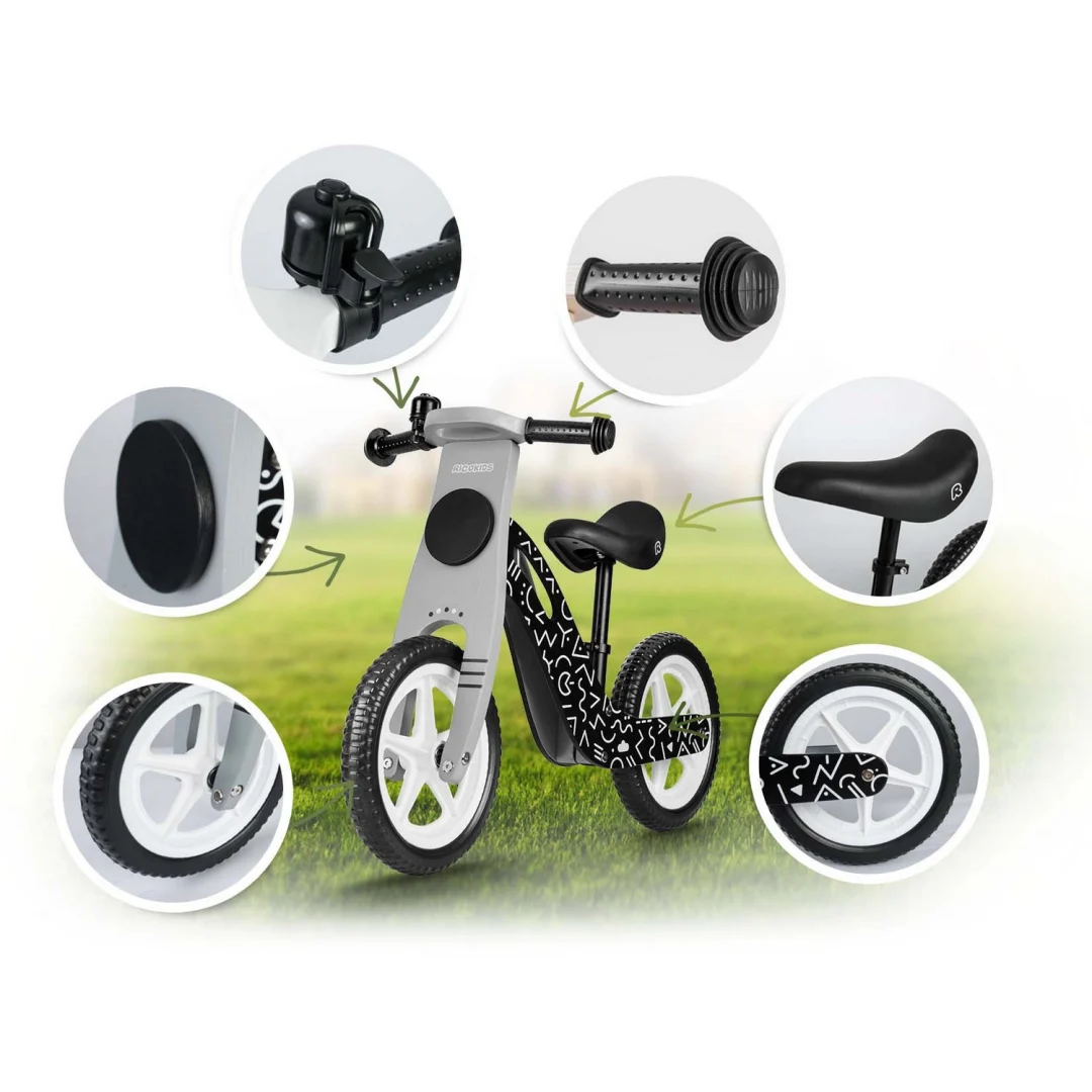 Ricokids RC-615 drveni balansni bicikl, crno-bijeli_9