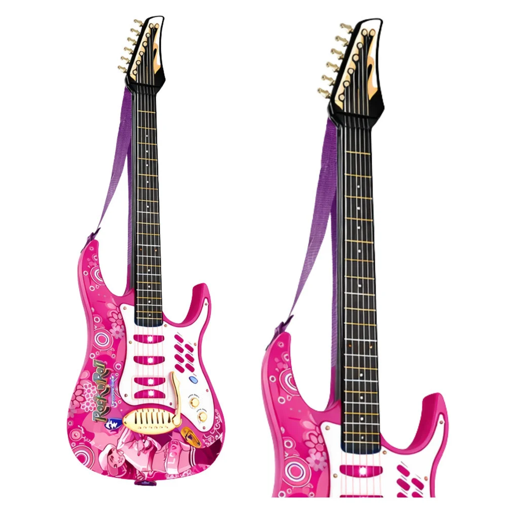 Ružičasta električna gitara s mikrofonom i pojačalom_2