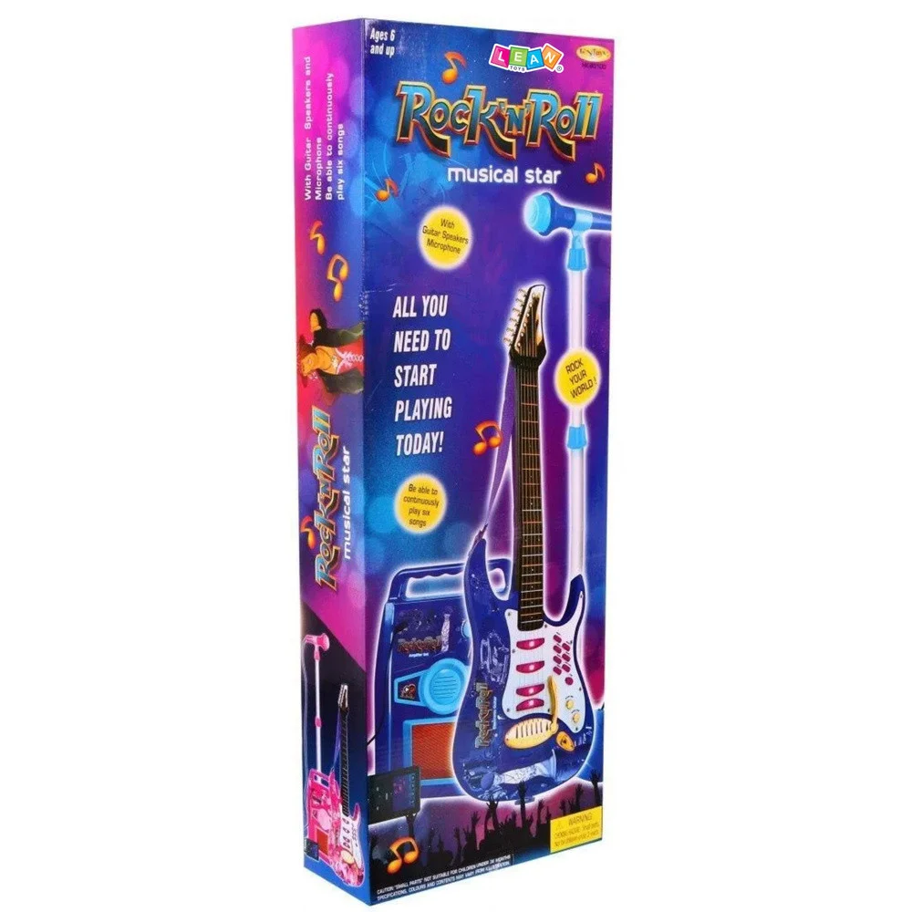 Ružičasta električna gitara s mikrofonom i pojačalom_5