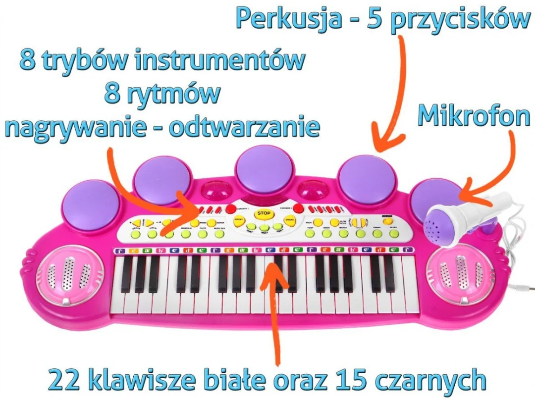 Ružičasti glazbeni set s klavijaturom, bubnjem i mikrofonom 3+_3