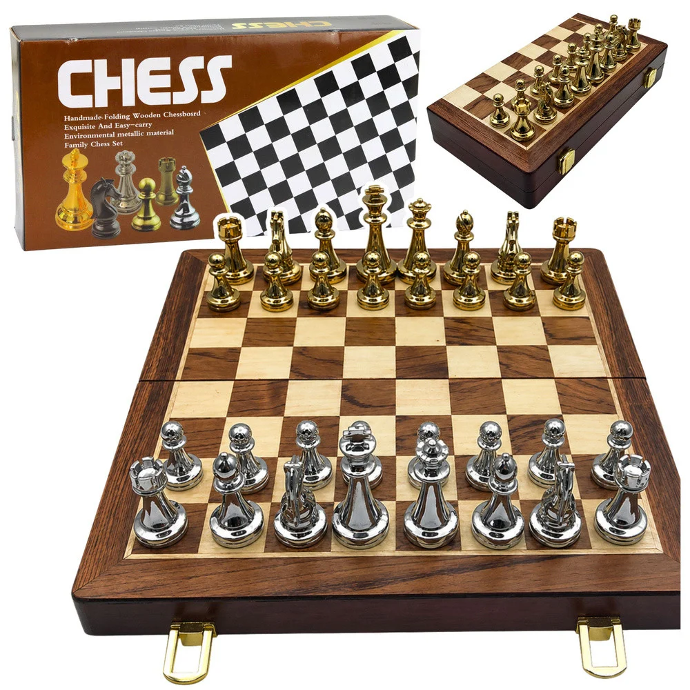 Šahovski set metalnih figura, sklopiva ploča 29,5 cm_1