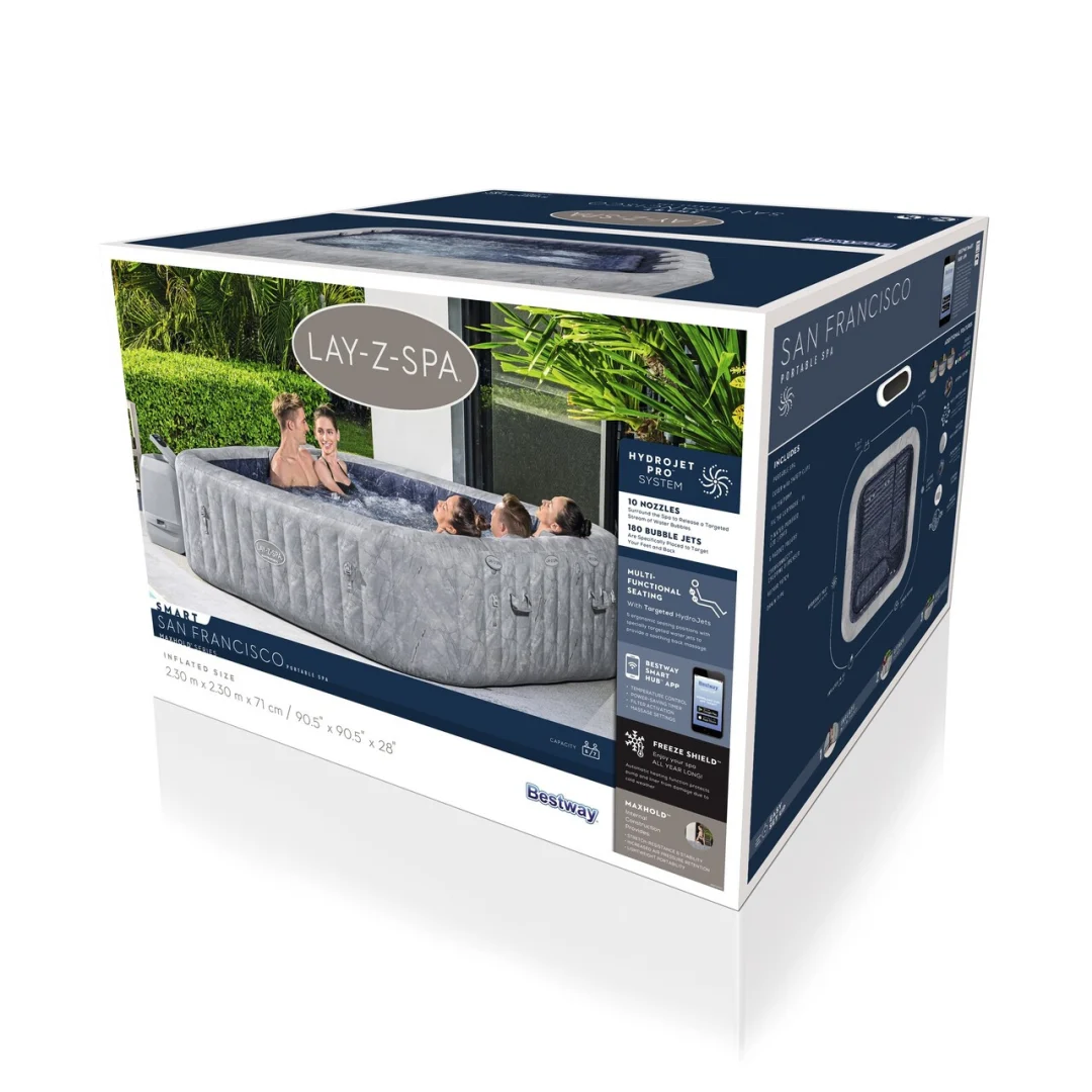 San Francisco Smart HydroJet Lay-Z-Spa BESTWAY kućni jacuzzi za 7 osoba + 5 jastuka + 2 LED svjetla_16