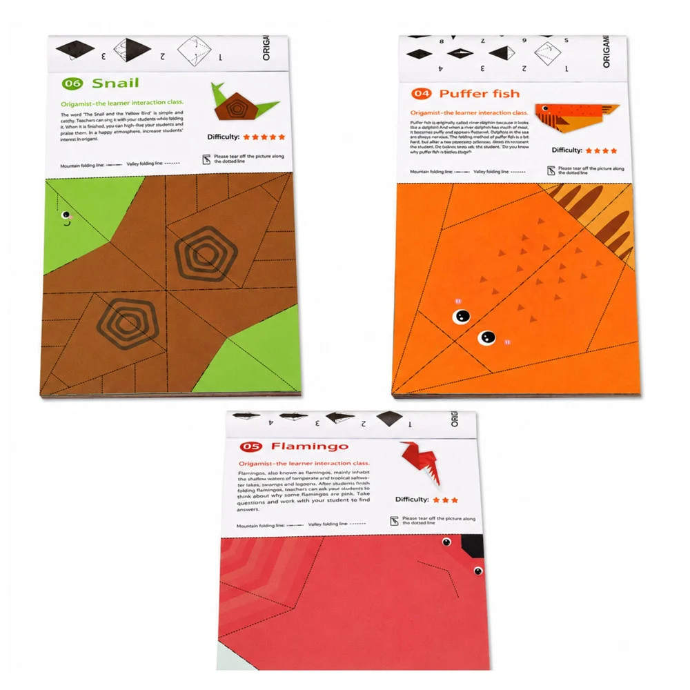 Šarena origami bilježnica za djecu sa životinjama, razine težine, 30 listova_2