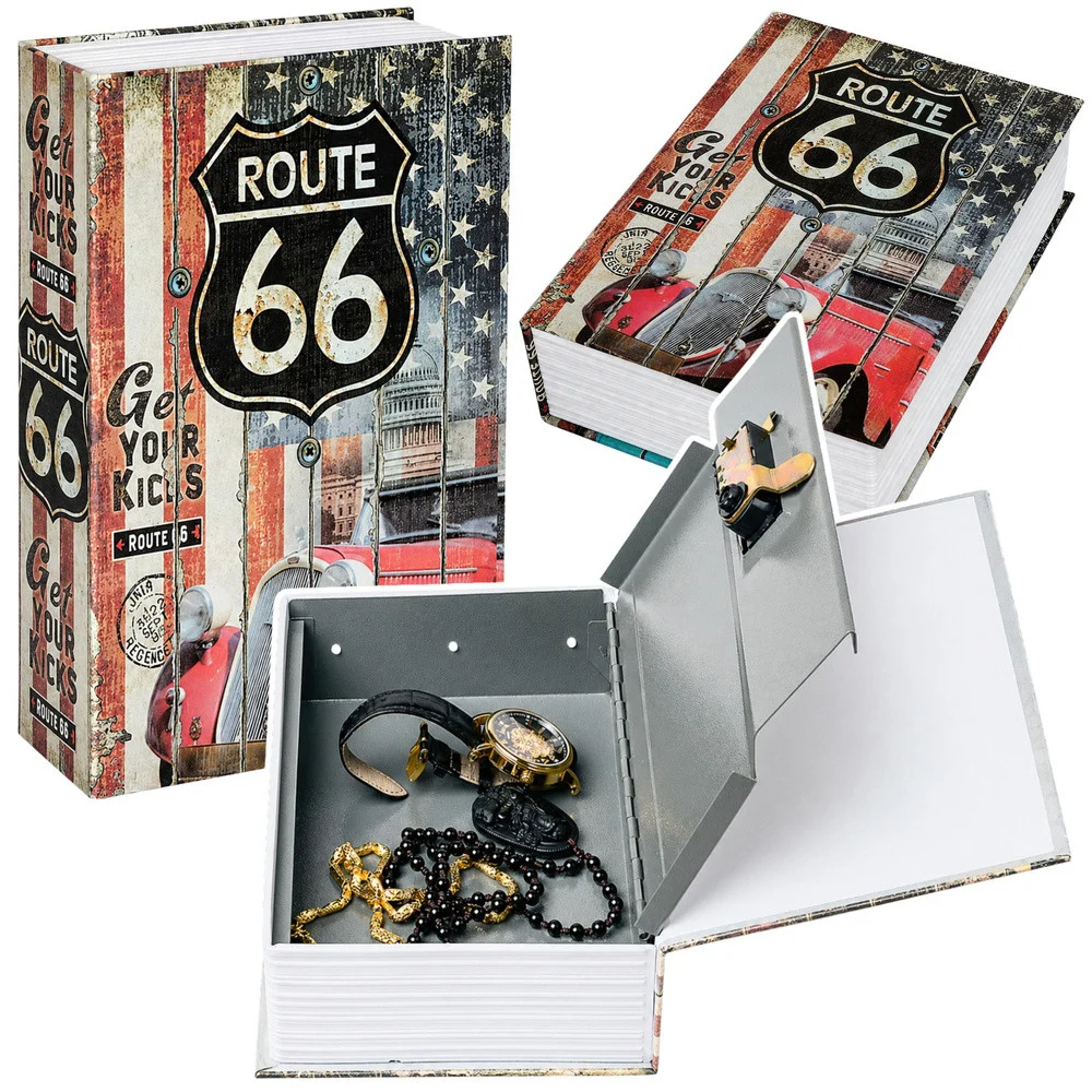 Sef u obliku knjige Route 66 s ključem, veliki 24,5 cm_1