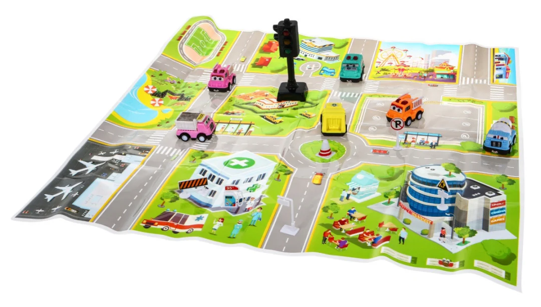 Set 6 autića s gradskom podlogom i semaforom 3+_2
