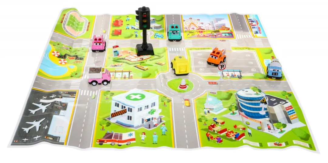 Set 6 autića s gradskom podlogom i semaforom 3+_3