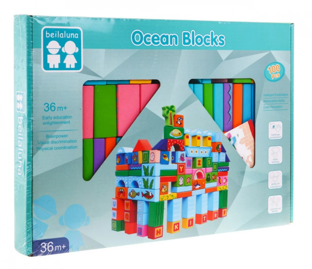 Set drvenih kockica Ocean 100 kom 3+_5