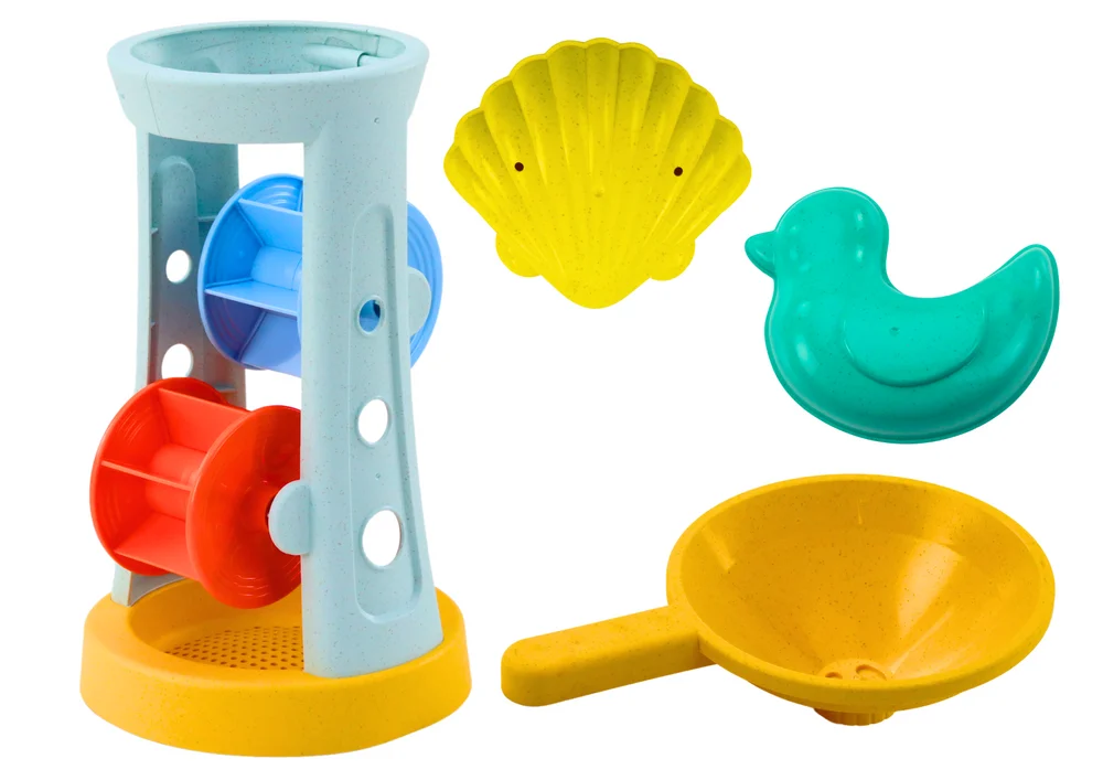 Set igračaka za pijesak s mlinom, grabljama, lopatom i kalupima_2