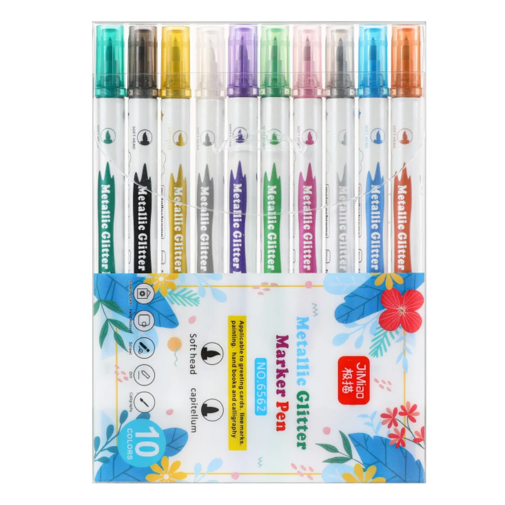 Set metalik flomastera sa šljokicama, dvostrani, 10 komada_2