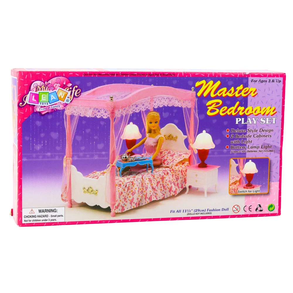 Set namještaja za lutke: krevet s baldahinom 29 cm_4