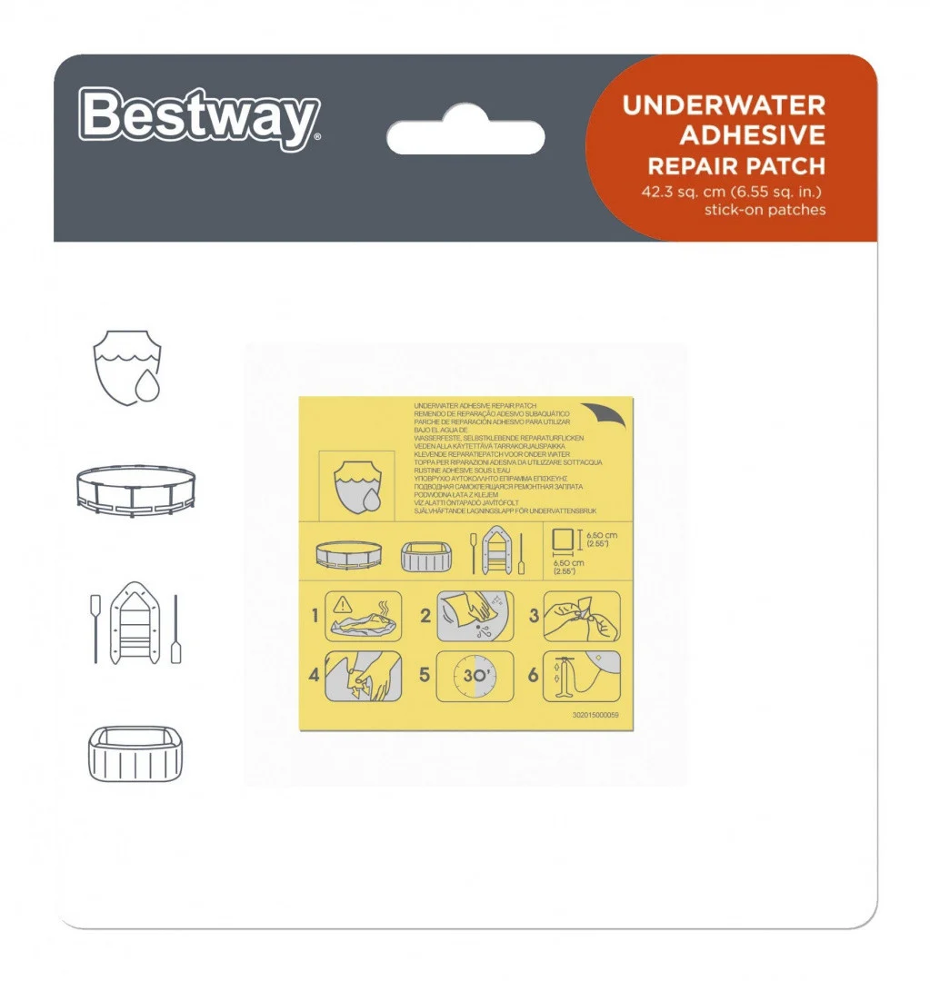 Set od 10 vodootpornih zakrpa za popravak PVC materijala 6,5x6,5 cm BESTWAY_2