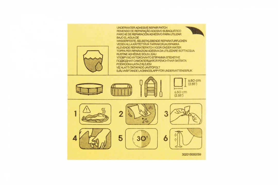 Set od 10 vodootpornih zakrpa za popravak PVC materijala 6,5x6,5 cm BESTWAY_3