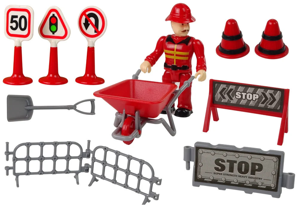 Set vatrogasne brigade s dizalicom, prometni znakovi, 16 cm_2
