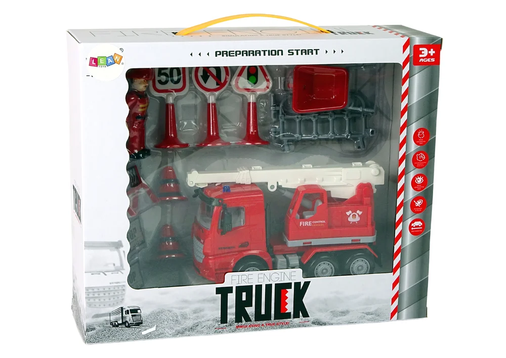 Set vatrogasne brigade s dizalicom, prometni znakovi, 16 cm_5