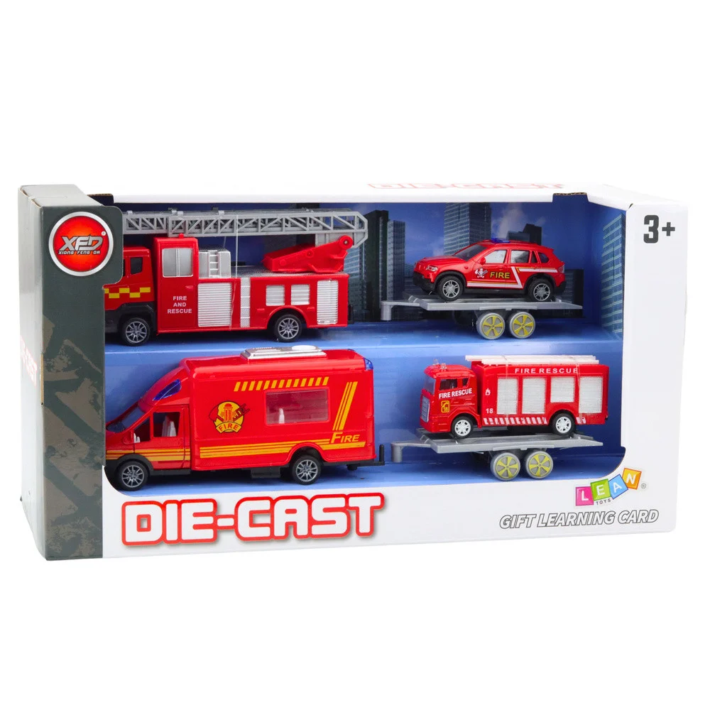 Set vatrogasnih vozila s pogonom na trenje, crveni, 4 komada_4