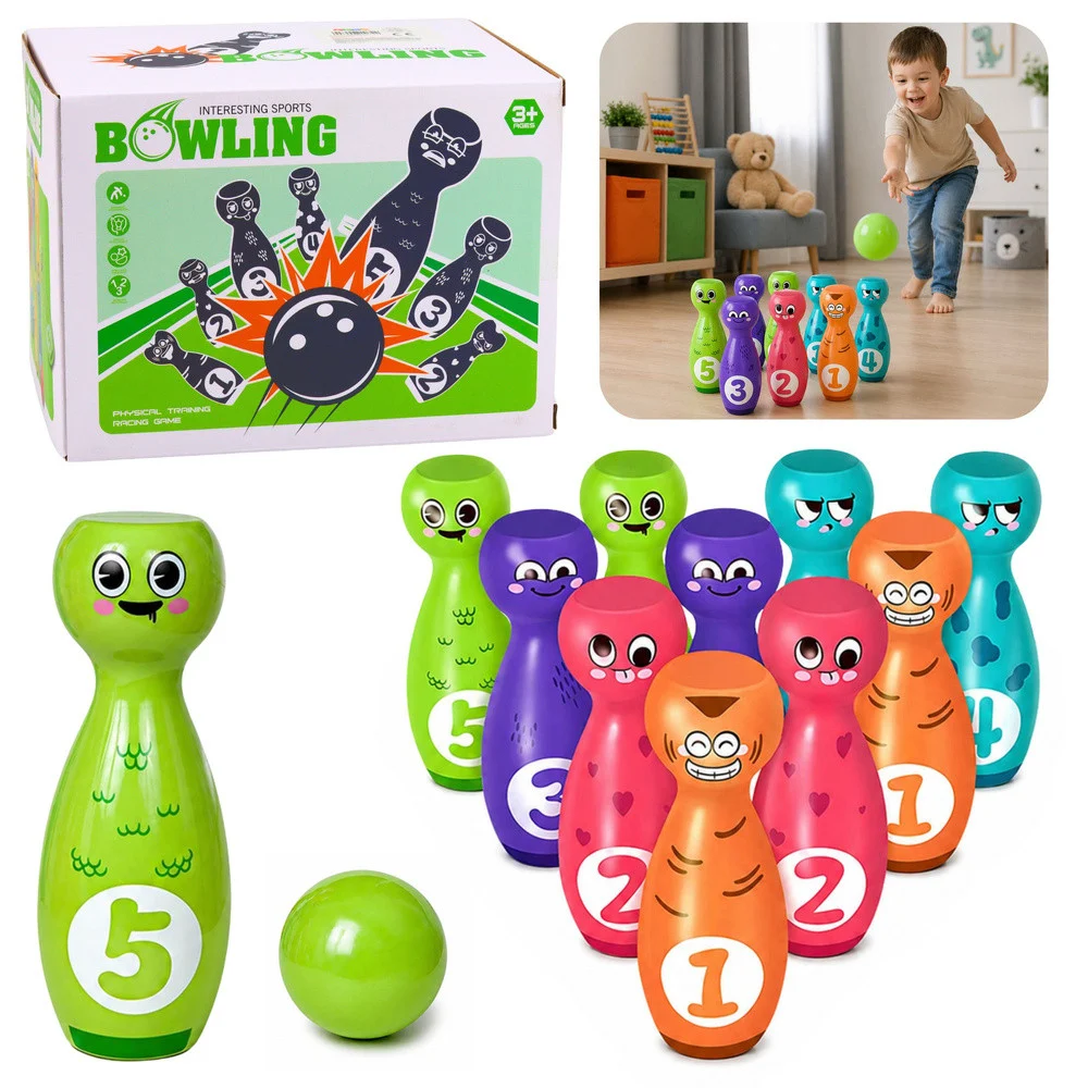 Set za kuglanje s nasmijanim licima, edukativna igra, 10 čunjeva_1