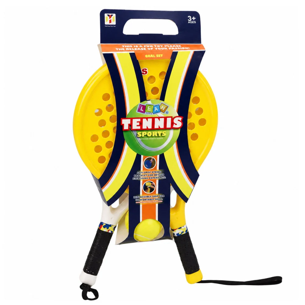 Set za plažni tenis s 2 reketa i loptom od pjene, žuto-bijeli_5