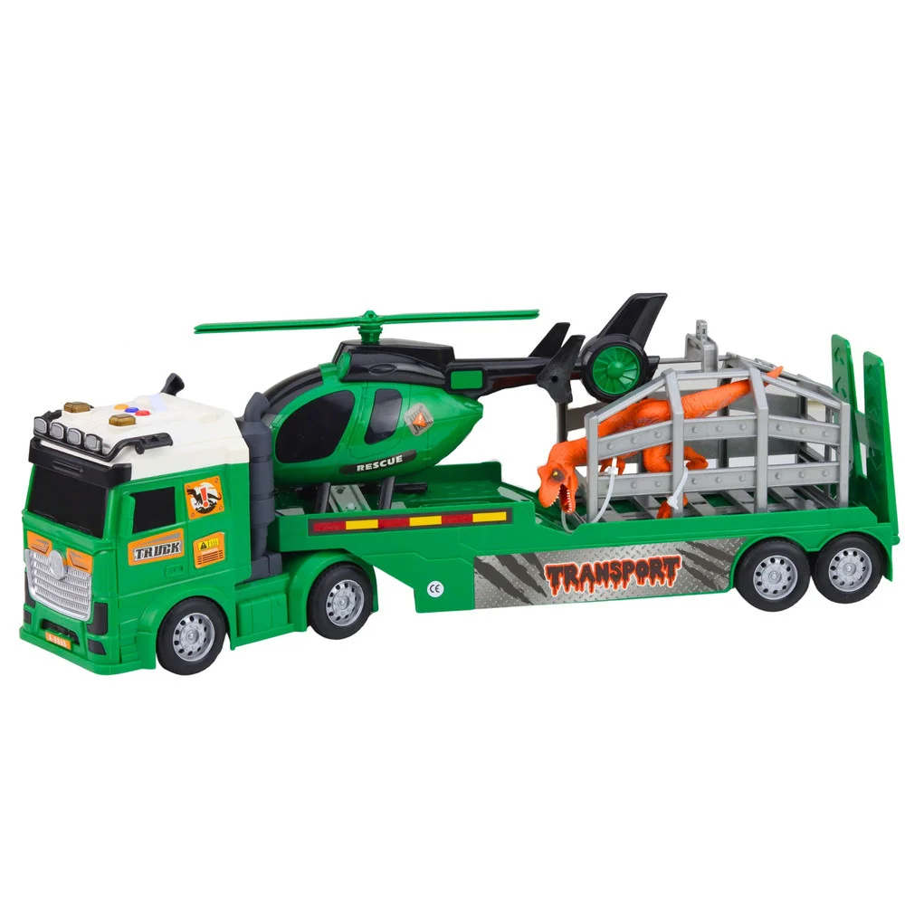 Set za prijevoz dinosaura, vučni kamion, helikopter i kavez, svjetla i zvuk_2