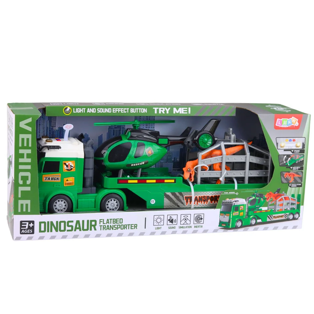 Set za prijevoz dinosaura, vučni kamion, helikopter i kavez, svjetla i zvuk_7