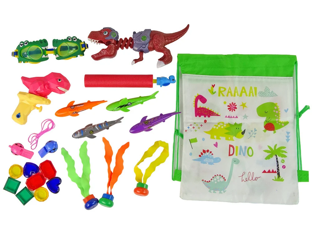 Set za ronjenje s dinosaurima, 4 ribice i vodeni pištolj_1