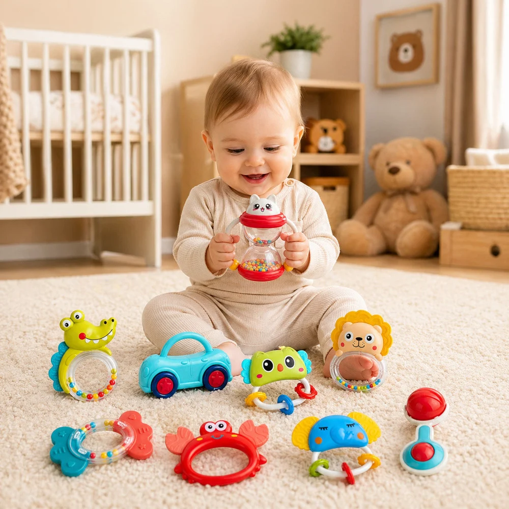 Set zvečki i glodalica za bebe, 9 komada, šareni_3
