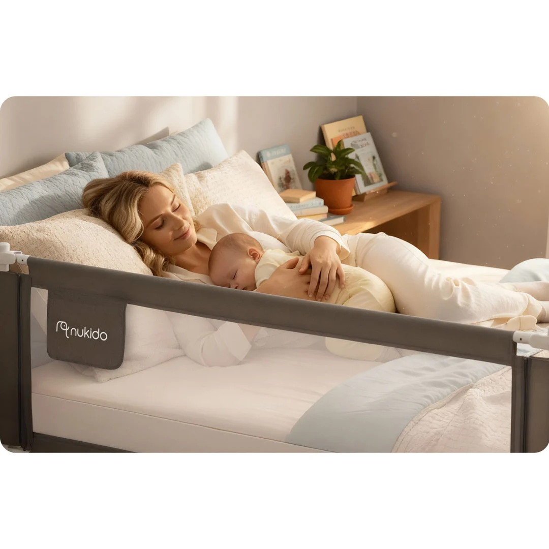 Sigurnosna ograda za krevet, sigurnosna vrata, brava, 160 cm, Nukido NK-227, siva_8