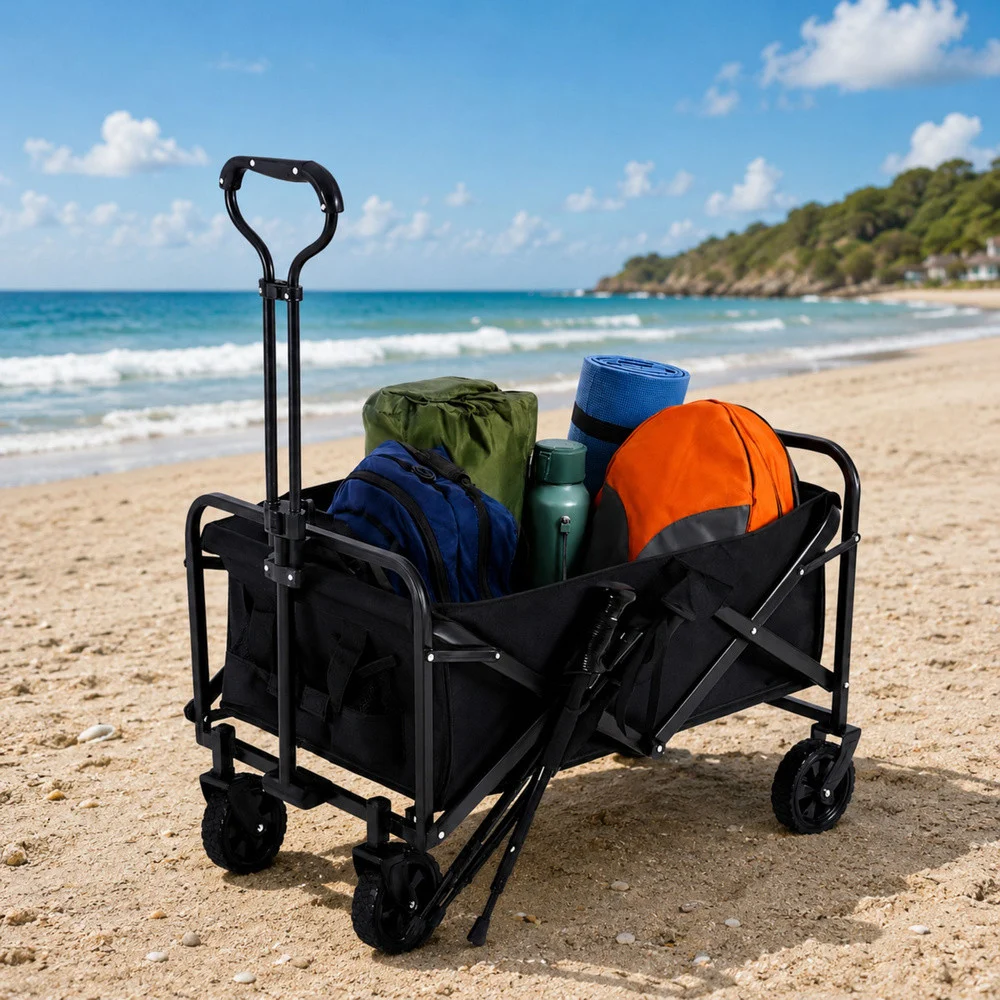 Sklopiva vrtna kolica za plažu, crna, 120L_3