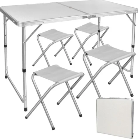 Sklopivi kamperski set stol + 4 stolice bijeli_4