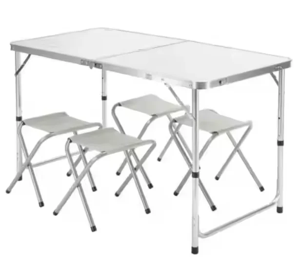 Sklopivi kamperski set stol + 4 stolice bijeli_5