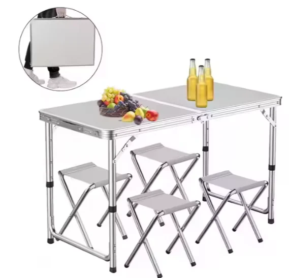 Sklopivi kamperski set stol + 4 stolice bijeli_6