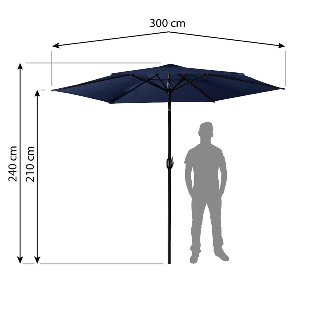 Sklopivi vrtni suncobran, 6 dijelova, 300 cm, s navlakom, Plonos PL-884, siva_4