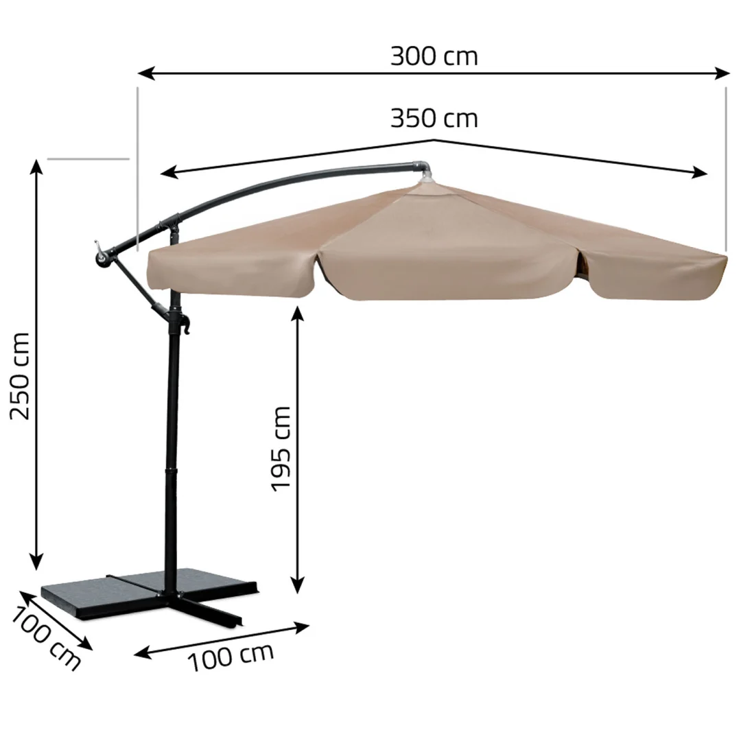 Sklopivi vrtni suncobran, 6 dijelova, 350 cm, s navlakom, Plonos PL-880, siva, var. 488003_4